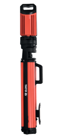 Red and black portable stand with 'YAKA' branding on a white background