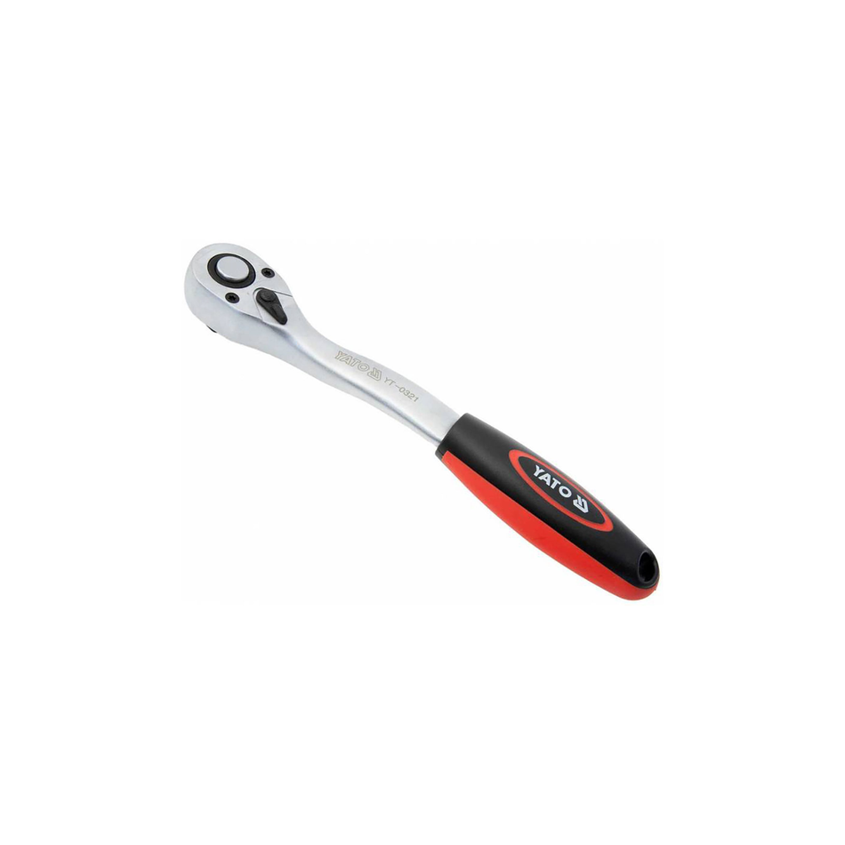 Ratchet handle with red and black design on a white background