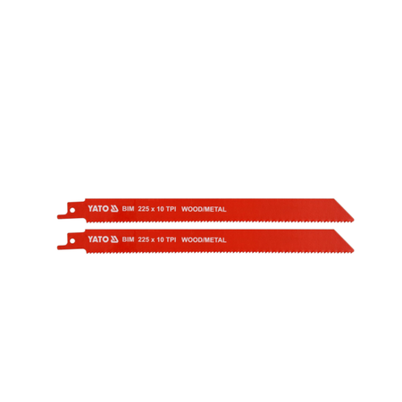 Two red YATO saw blades on a white background
