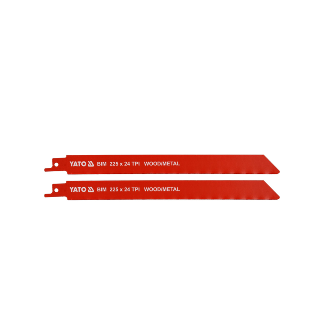 Two red YATO wood cutting blades on a white background