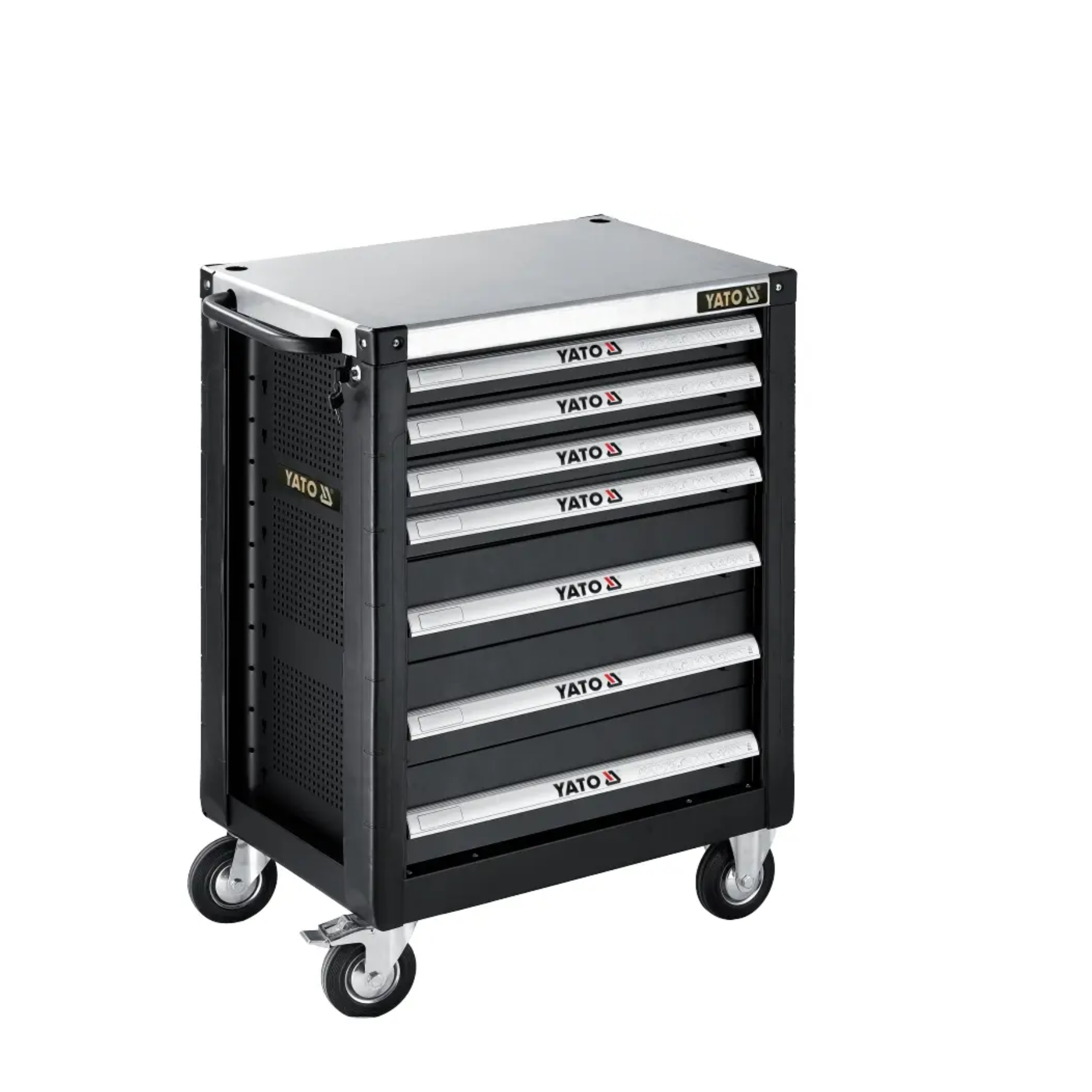 YATO Roller Cabinet 7 Drawers YT-0904 with heavy-duty steel construction, lockable drawers, caster wheels, and professional tool storage for workshops and garages.