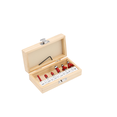 Wooden box with red tools on a white background