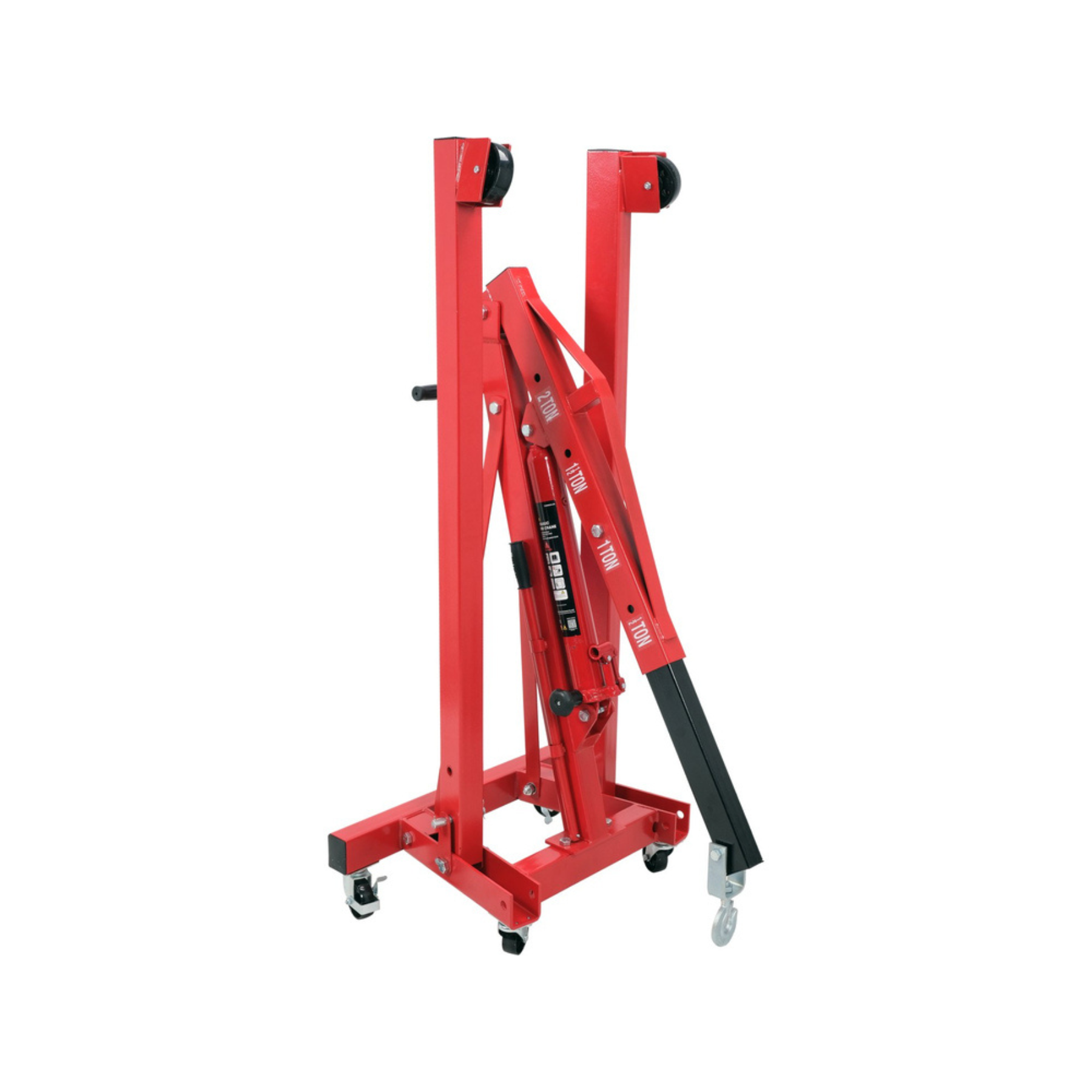Red hydraulic lift on a white background