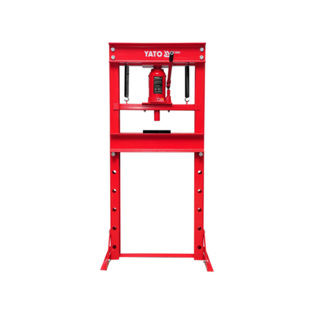 Red YATO hydraulic press on a white background