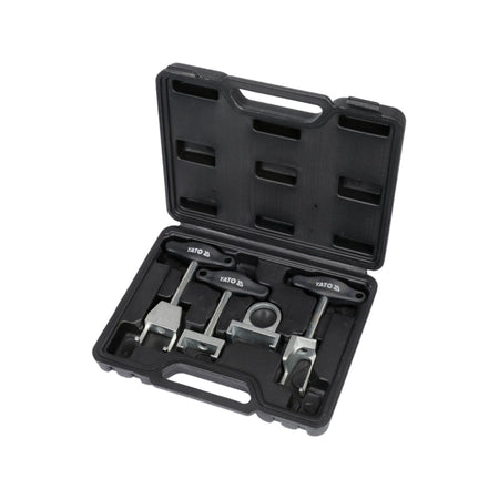 Black tool case with automotive tools on a white background