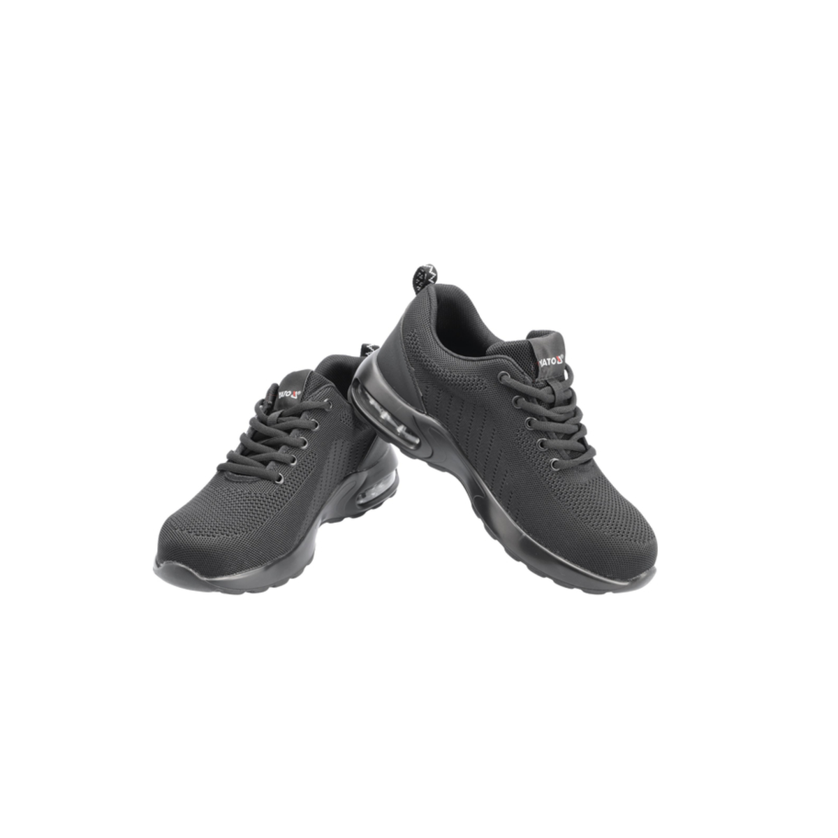 Pair of black athletic shoes on a white background