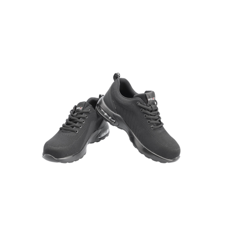 Pair of black athletic shoes on a white background