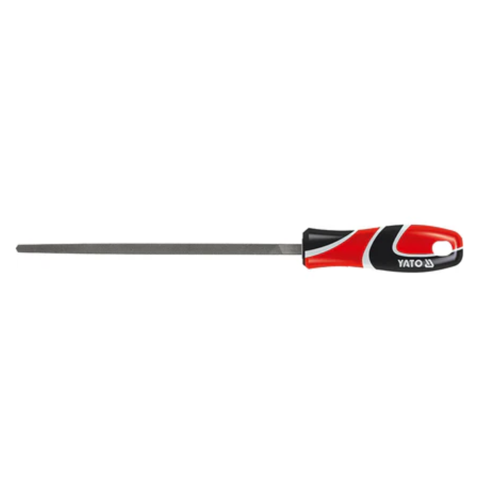 Screwdriver with red and black handle on a white background