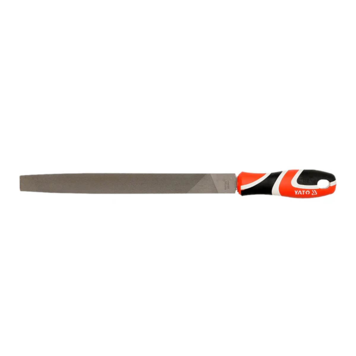 Handheld tool with a red and black handle on a white background