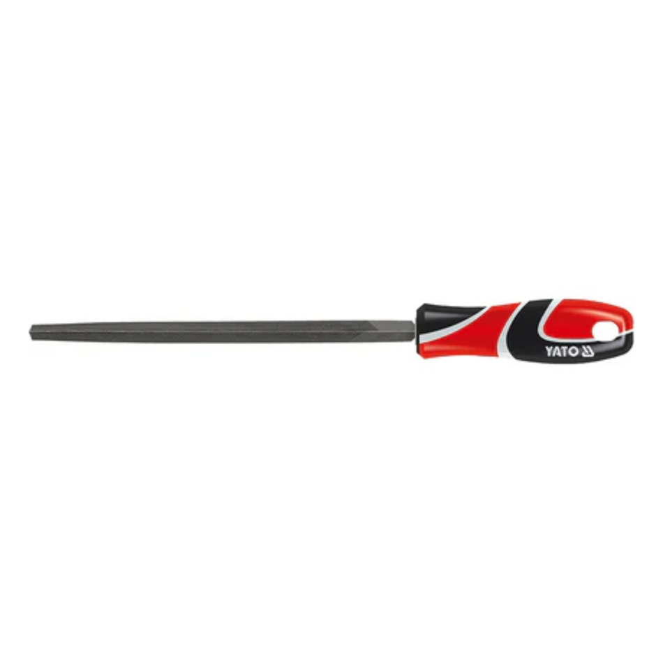 Screwdriver with red and black handle on a white background