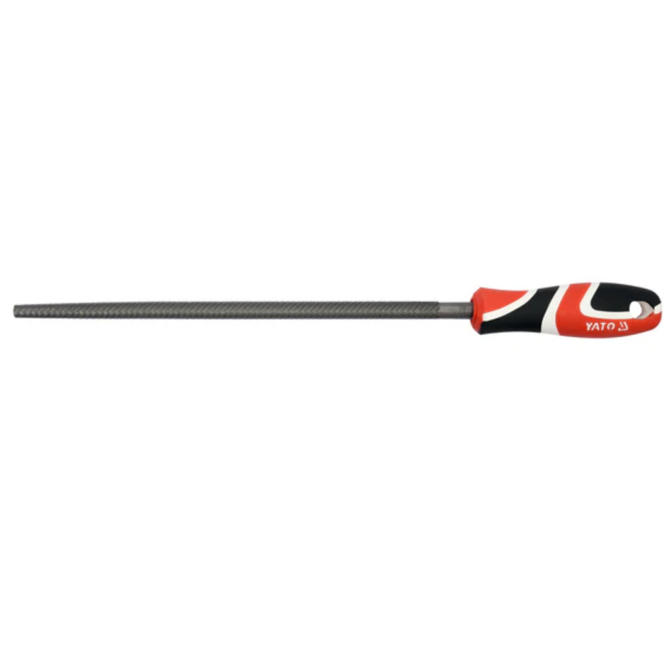 Screwdriver with a red and black handle on a white background