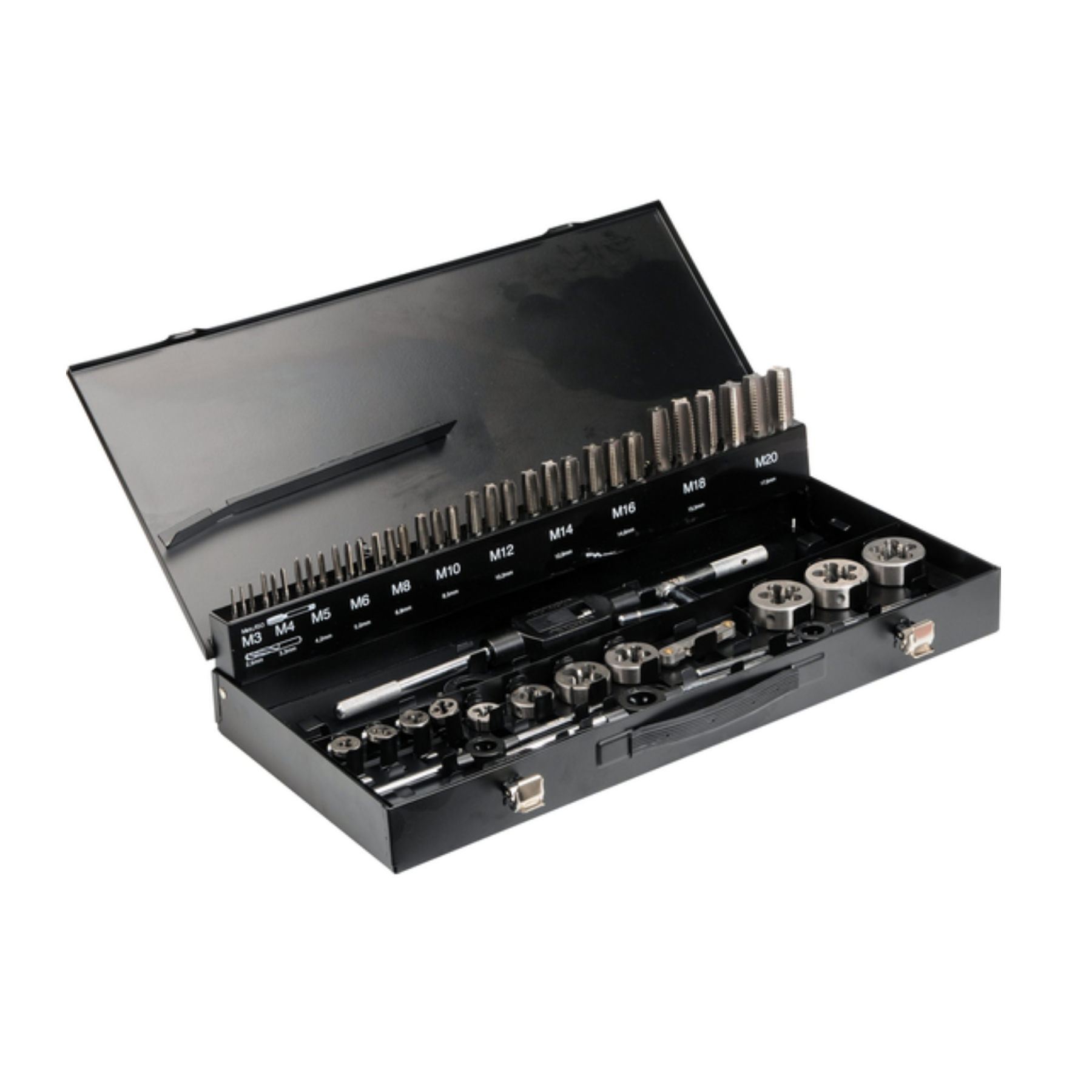 Socket set in a black case on a white background