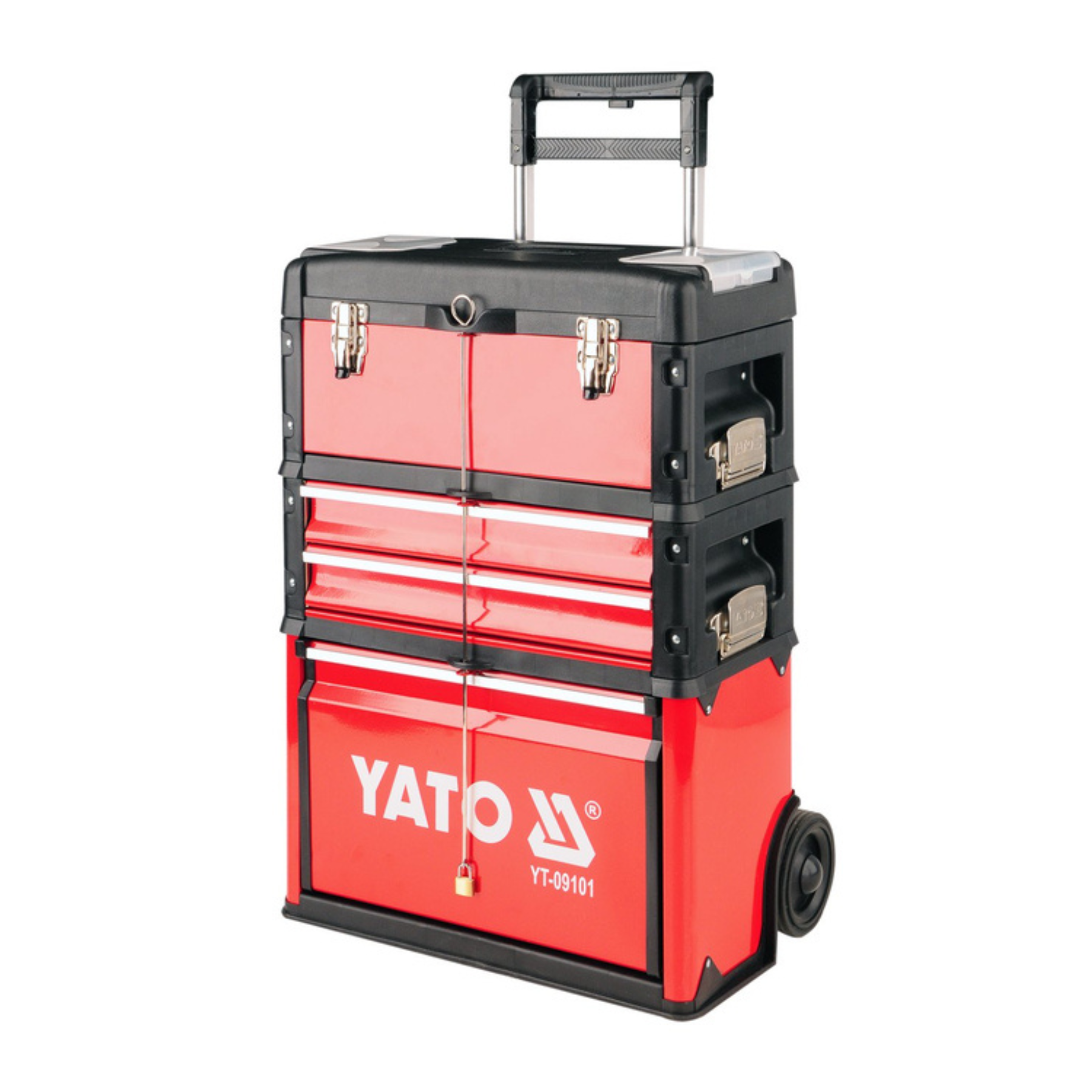 Red tool cart with Yato branding on a white background
