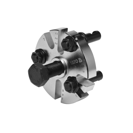 YATO Universal Pulley Puller YT-06340 with forged steel construction and adjustable jaws for pulley, bearing, gear, and sprocket removal in professional automotive and industrial workshops.