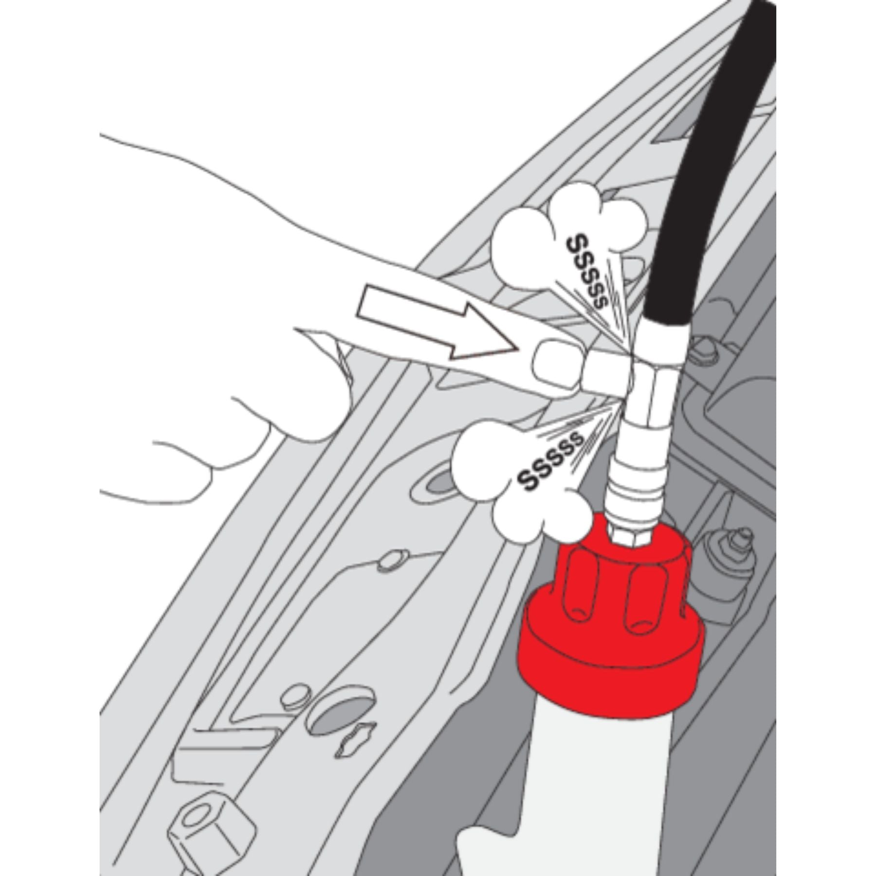 Illustration of a car tire with a red valve stem and white cap, showing how to remove it.