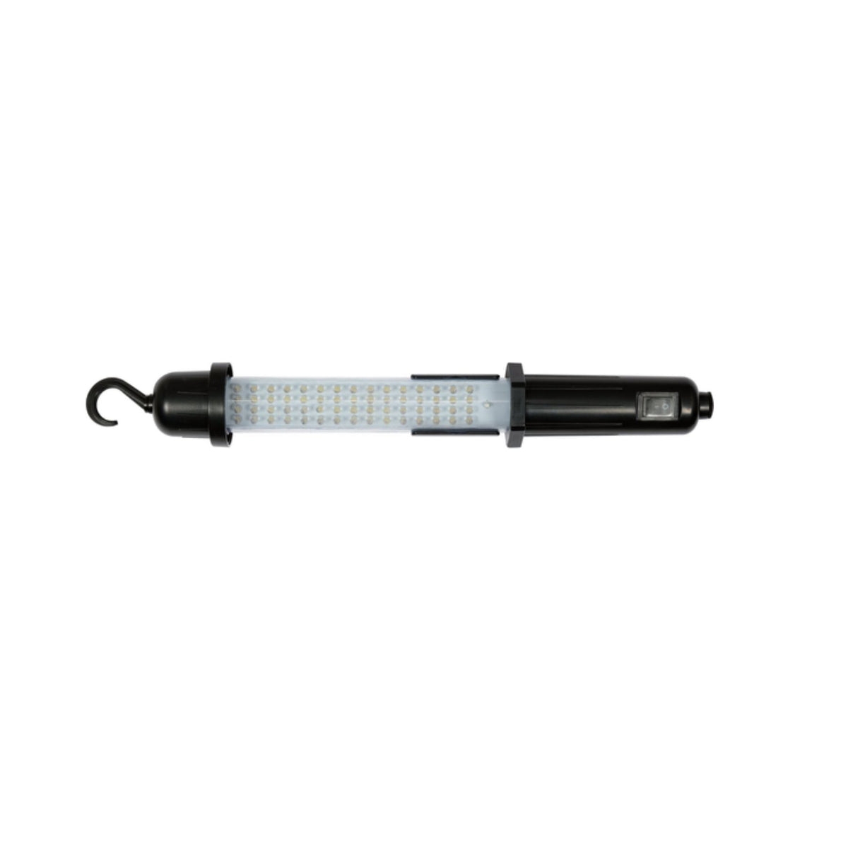 Compact light source with a hook on a white background