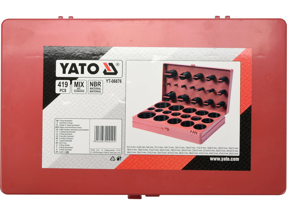 Red tool box with Yato branding and product details on a white background
