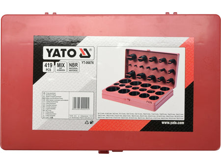 Red tool box with Yato branding and product details on a white background