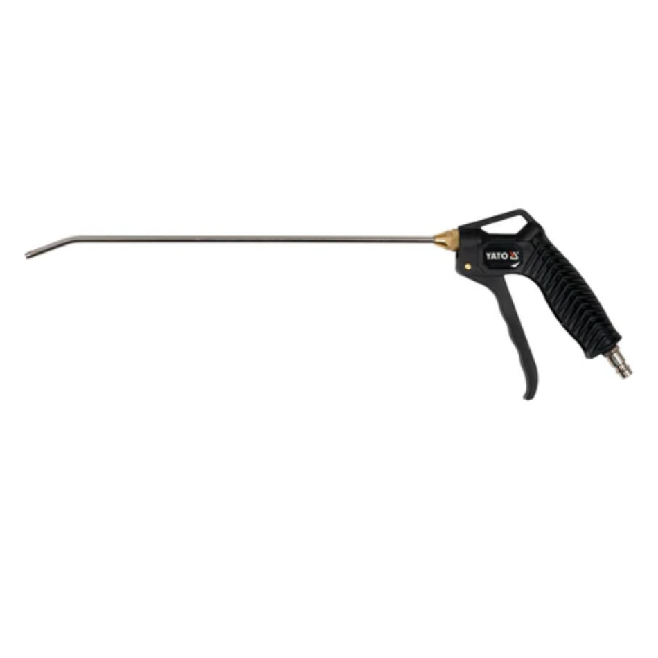 Black air gun with a long nozzle on a white background