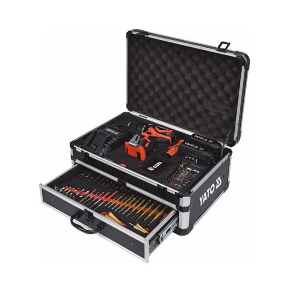 Tool case with tools and equipment on a white background