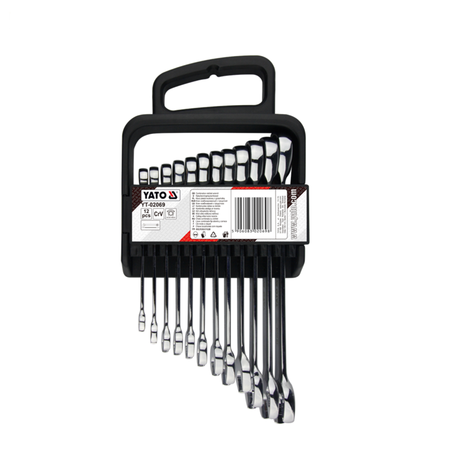 Set of YATO socket wrenches in a black carrying case on a white background