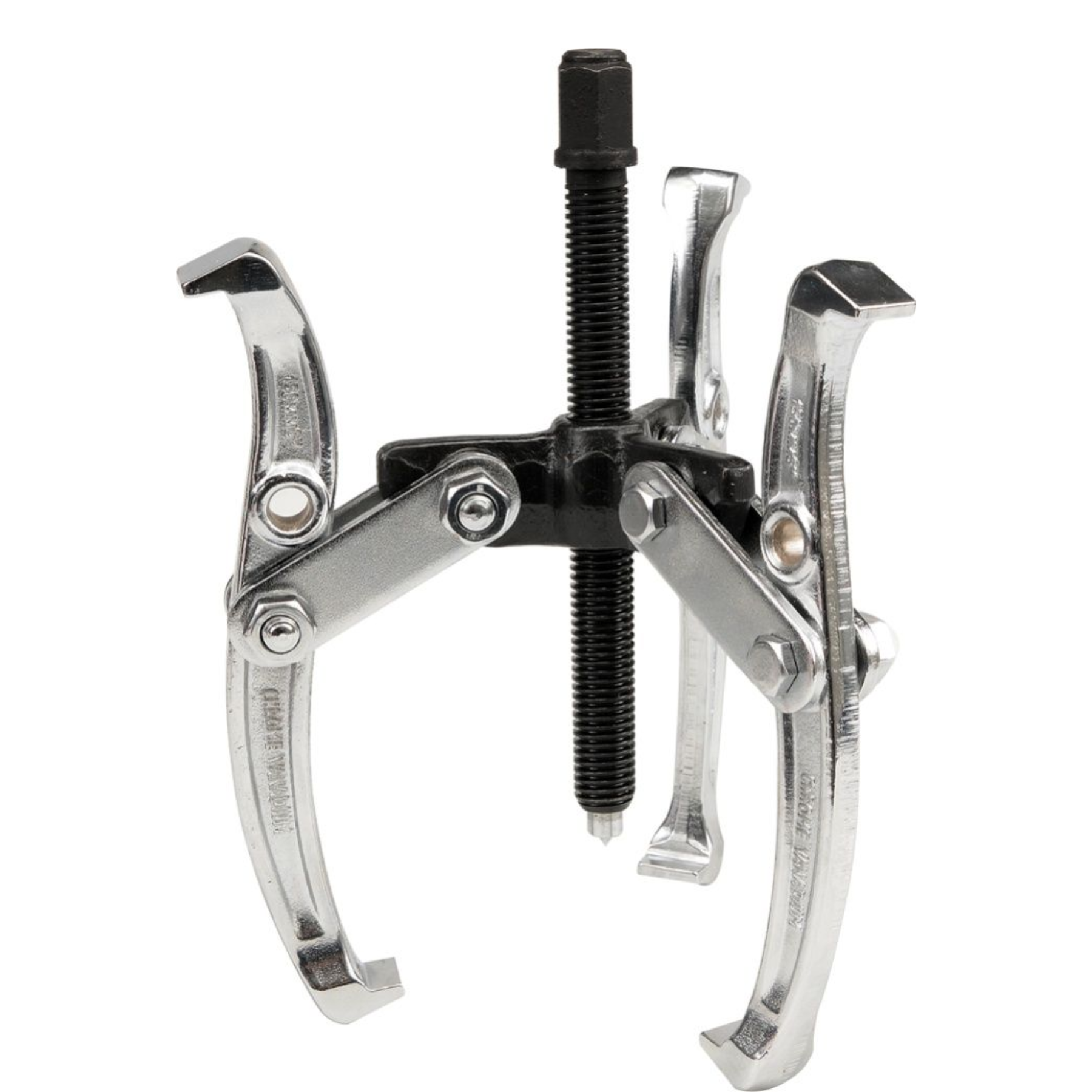 Metallic ratcheting tool on a white background