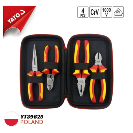 Set of electrician pliers in a case with YATO branding on a white background