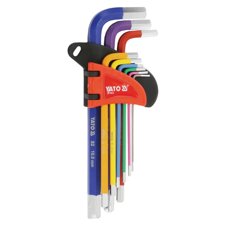 VATO S2 10.0 mm hex key set with seven colored handles in blue, purple, red, yellow, green, pink, and black, displayed on a white background.
