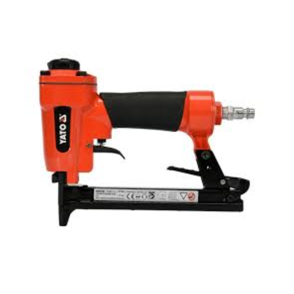 Orange and black stapler gun on a white background