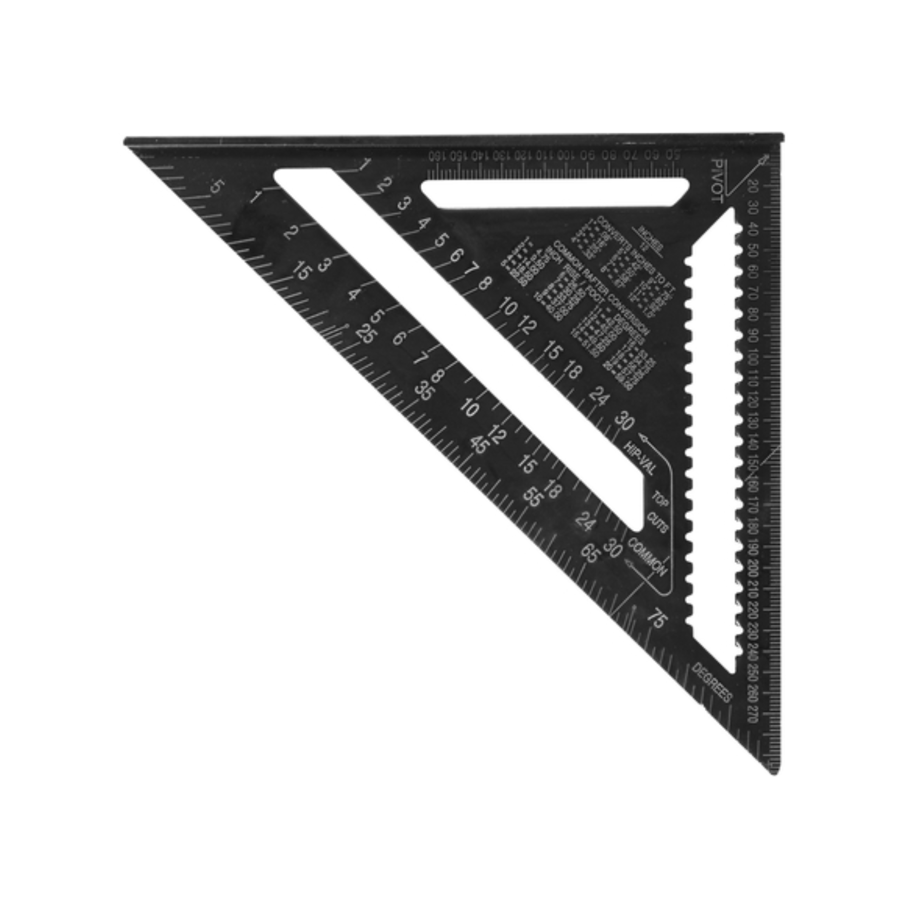 Black speed square ruler on a white background