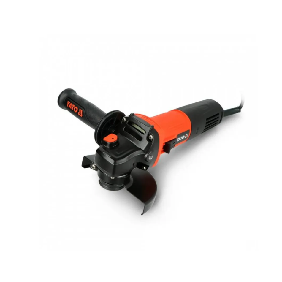 Black and orange angle grinder on a white background