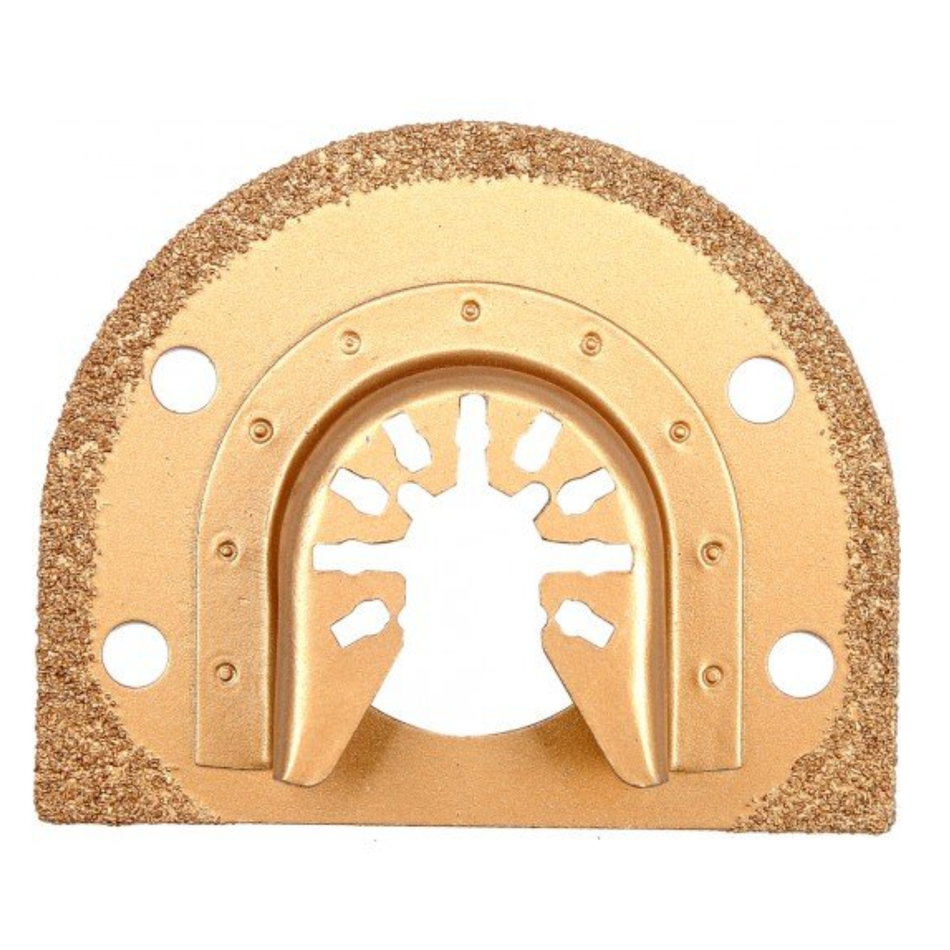 Gold-colored oscillating tool blade on a white background