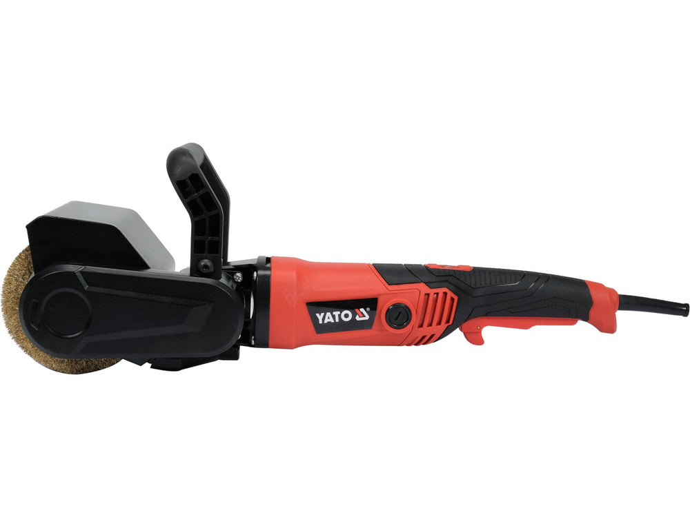Red and black Yato angle grinder on a white background