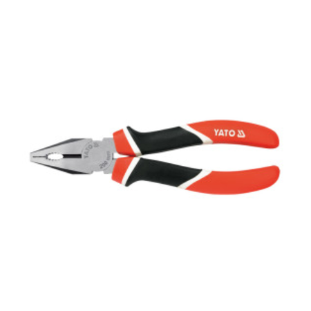 YATO flat nose pliers with red and black ergonomic handles and silver metal jaws, shown on a plain white background.