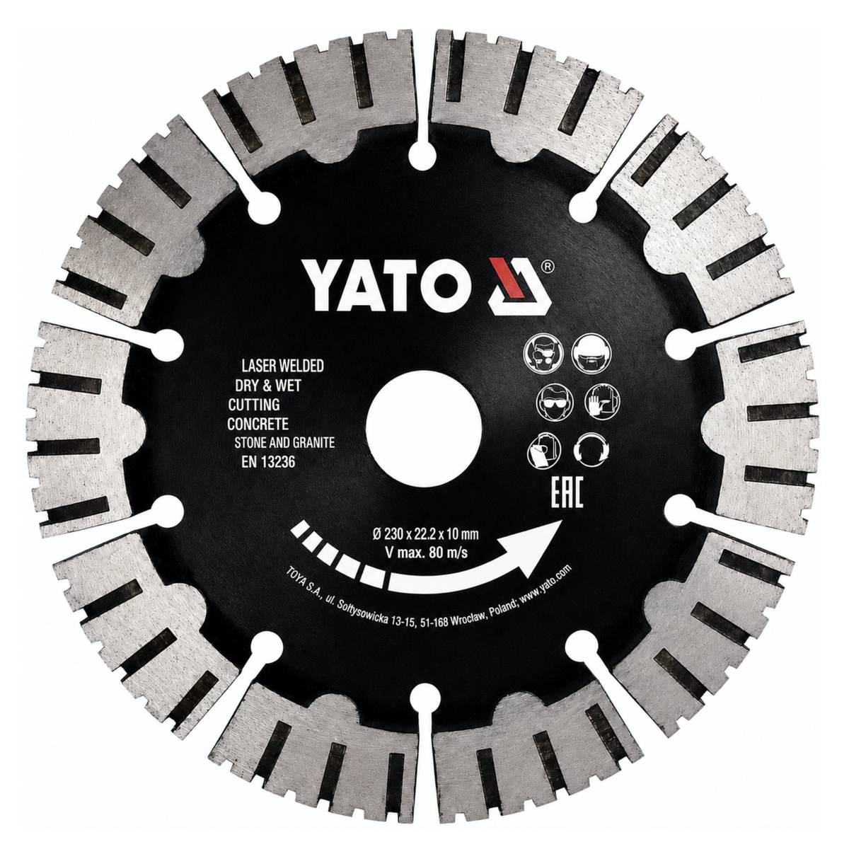 Yato diamond saw blade for concrete and granite on a white background