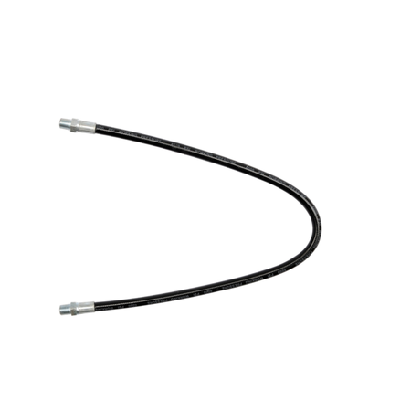 Black flexible cable with metal connectors on a white background