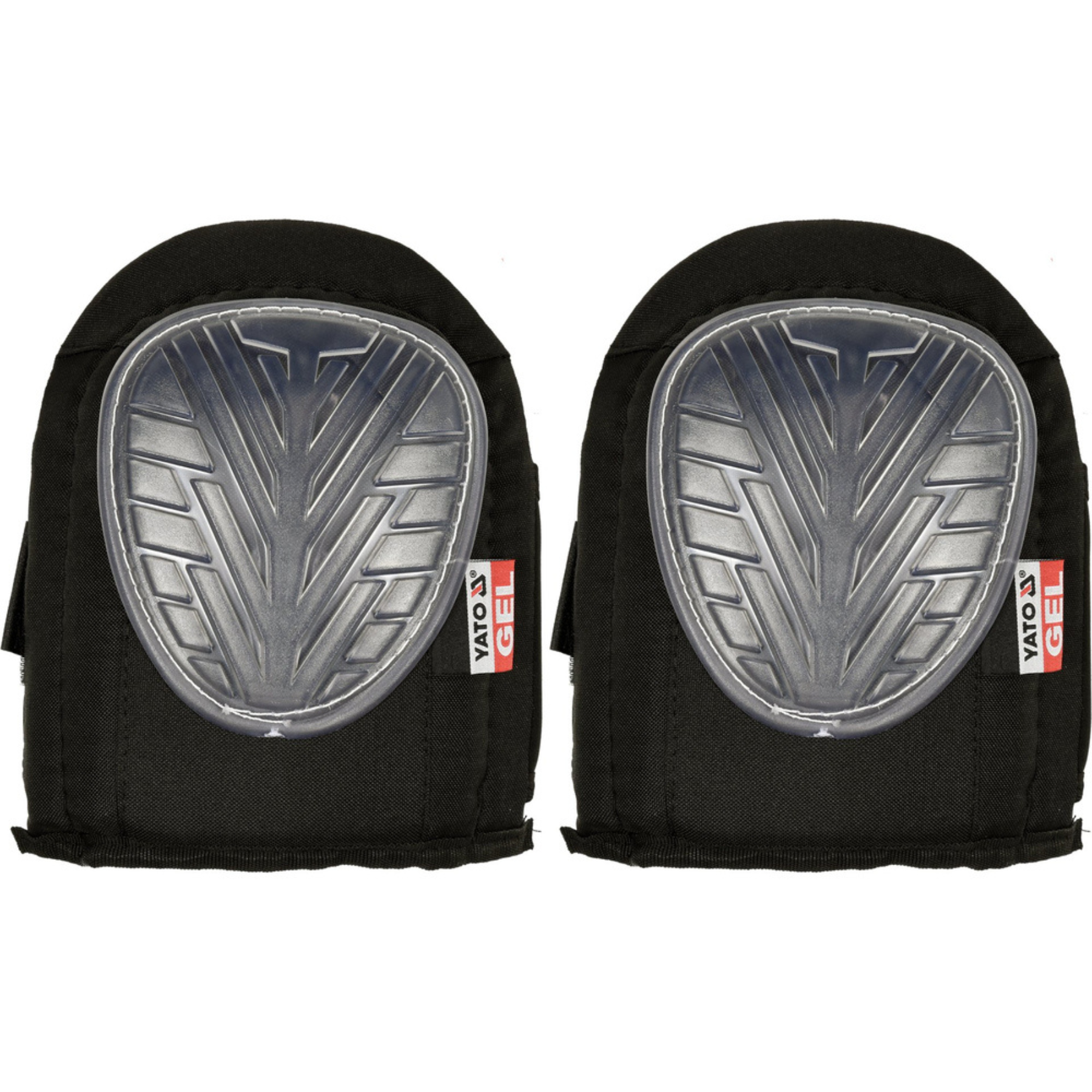 Pair of black knee pads with Voodoo Gel logo on a white background