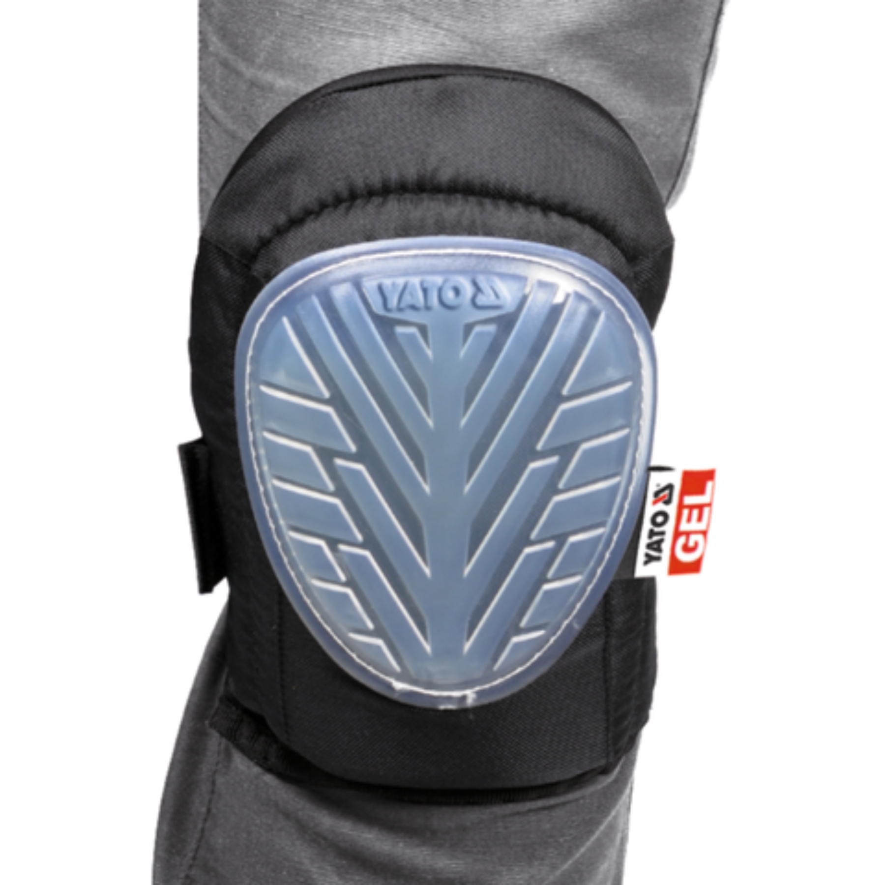 Knee pad with gel insert and visible brand logo on a white background