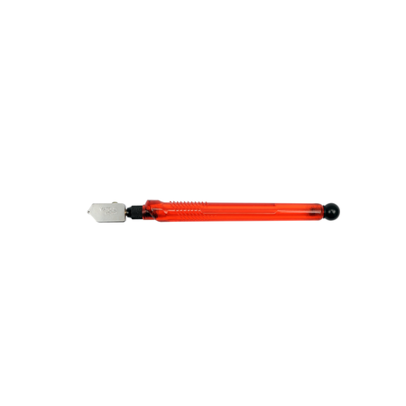 Glass cutter with red handle and silver blade on a white background