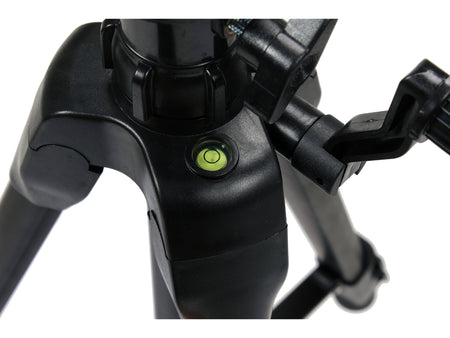 Close-up of a black camera stabilizer with a green adjustment dial on a white background