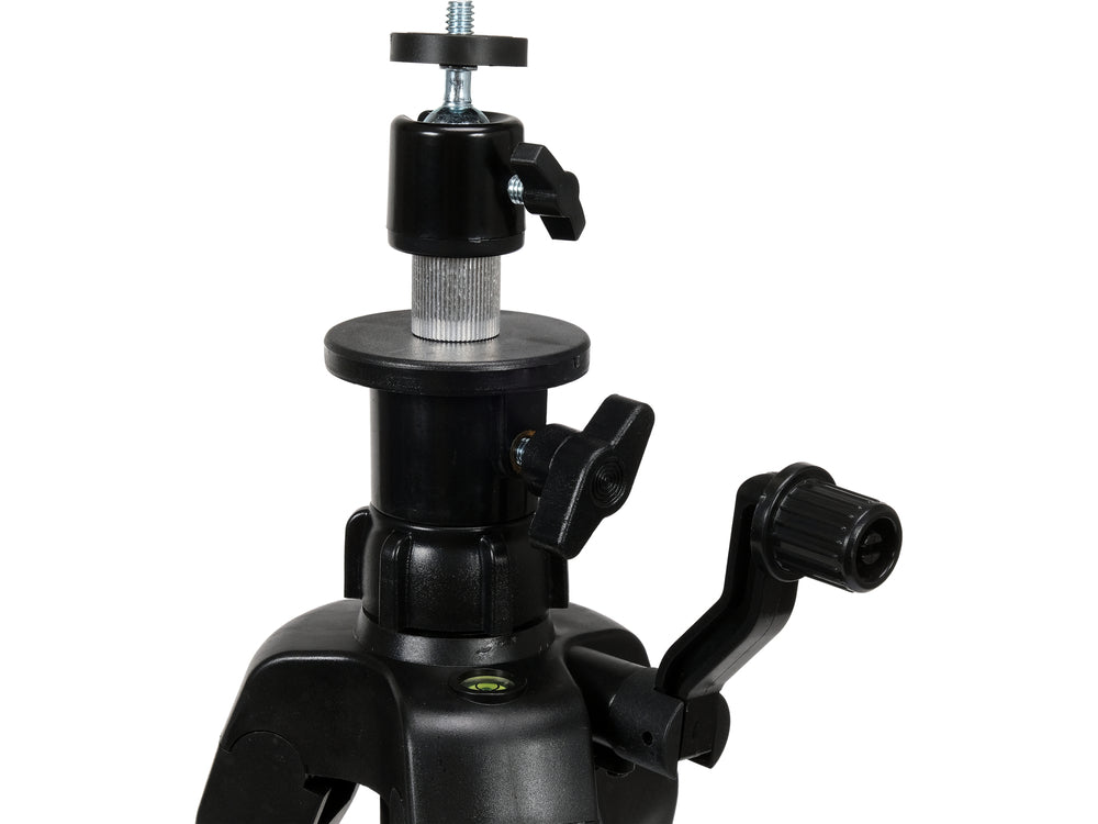 Black adjustable tripod head on a white background