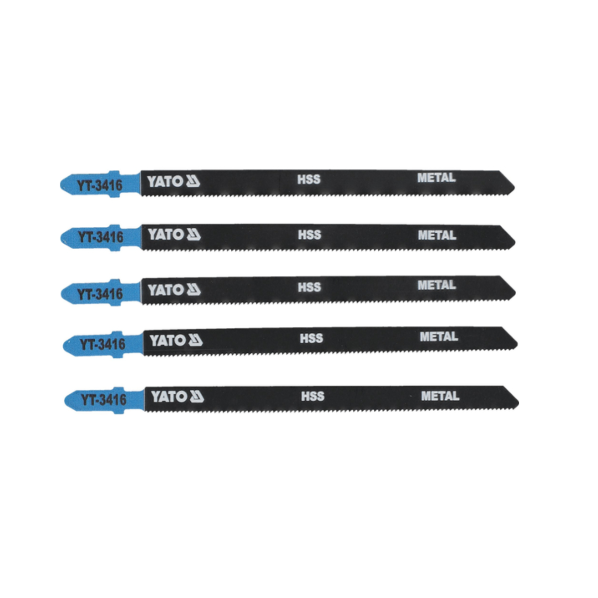 Set of YATO metal cutting jigsaw blades on a white background