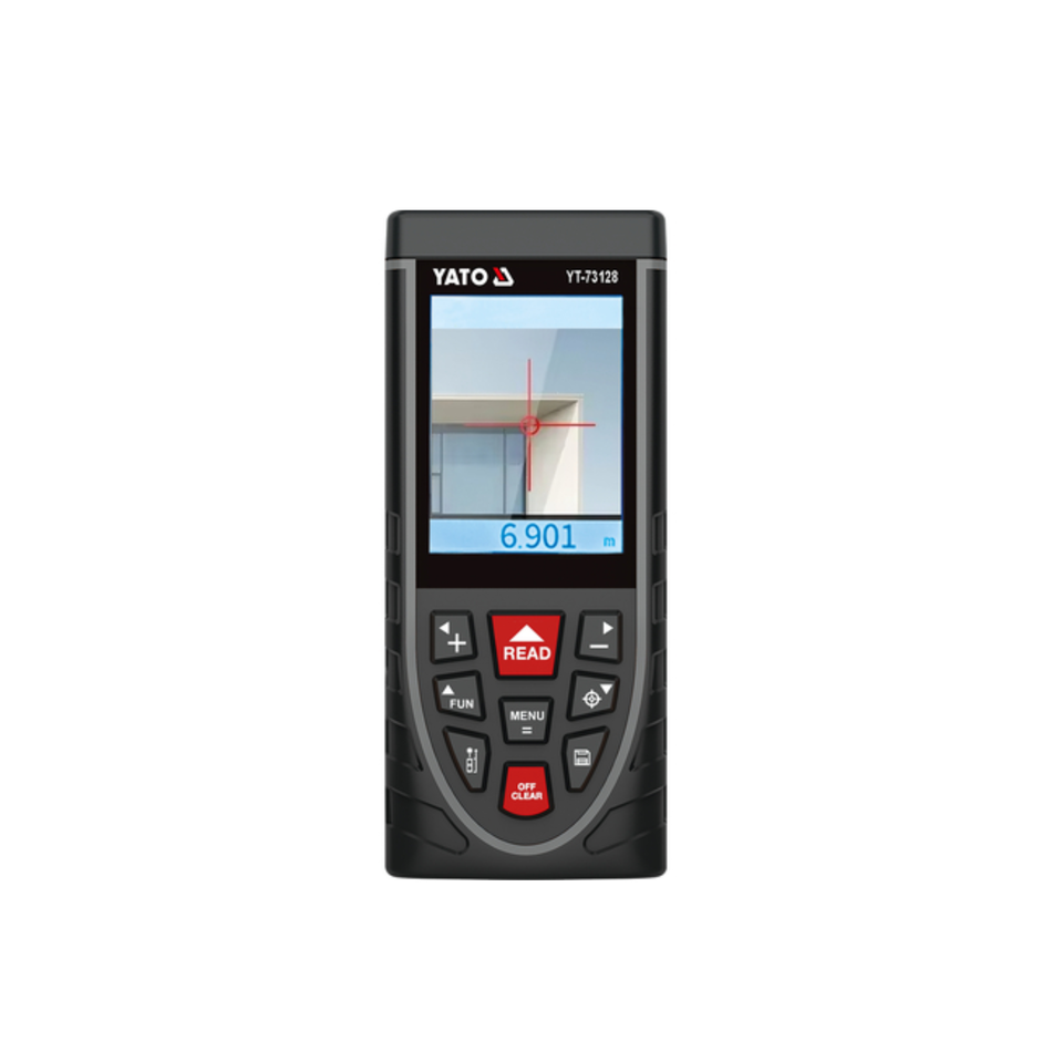 Yato laser measure device on a white background