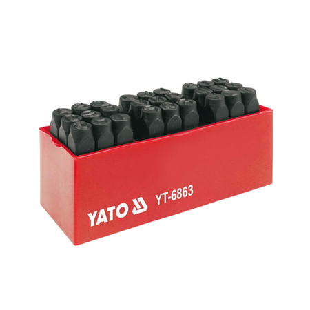 Red tool bit set container with black bits on a white background, featuring YATO branding.