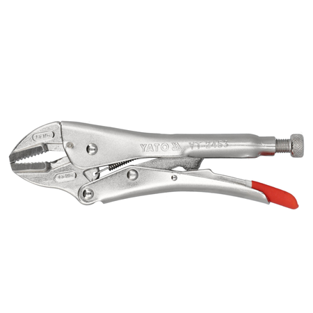 YATO VT-245 locking pliers with a silver metal body and a red rubberized grip on the handle, shown against a plain white background.