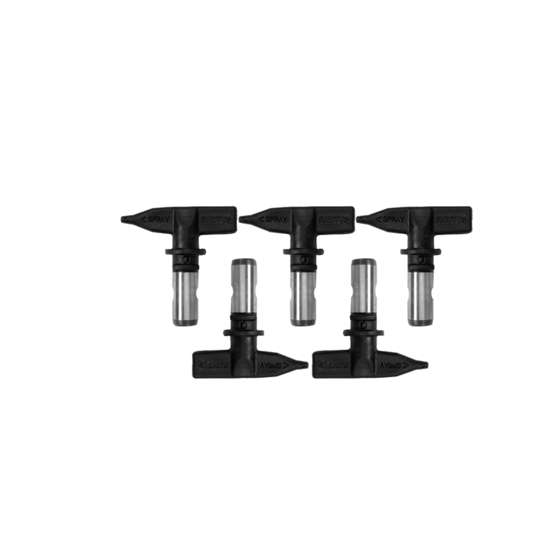 Set of four black and silver nozzles on a white background