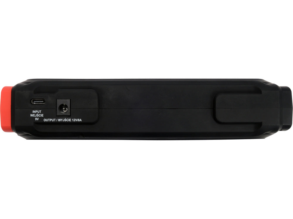 Black electronic device with ports on a white background
