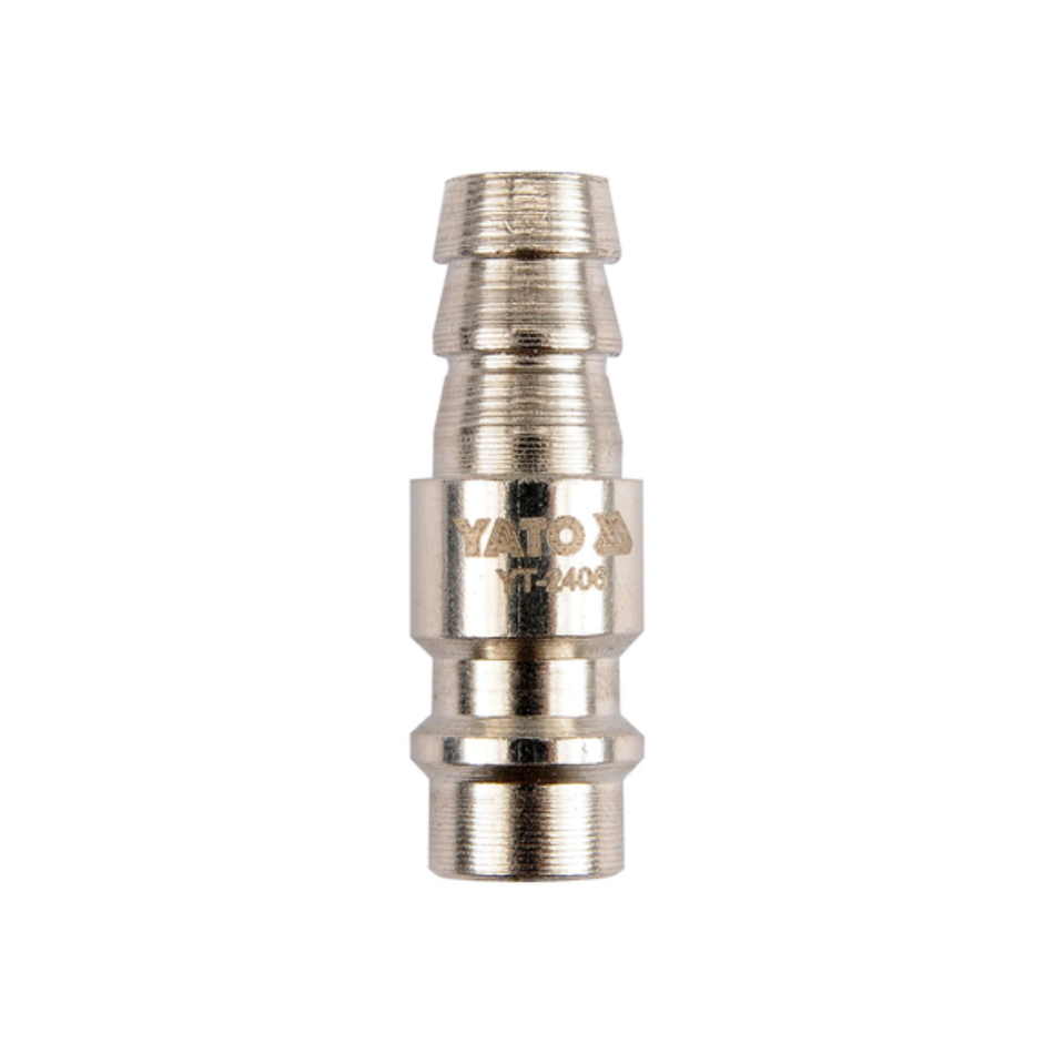 A metallic YATO YT-208 hose connector on a plain white background.