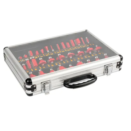 Silver briefcase with a patterned interior on a white background