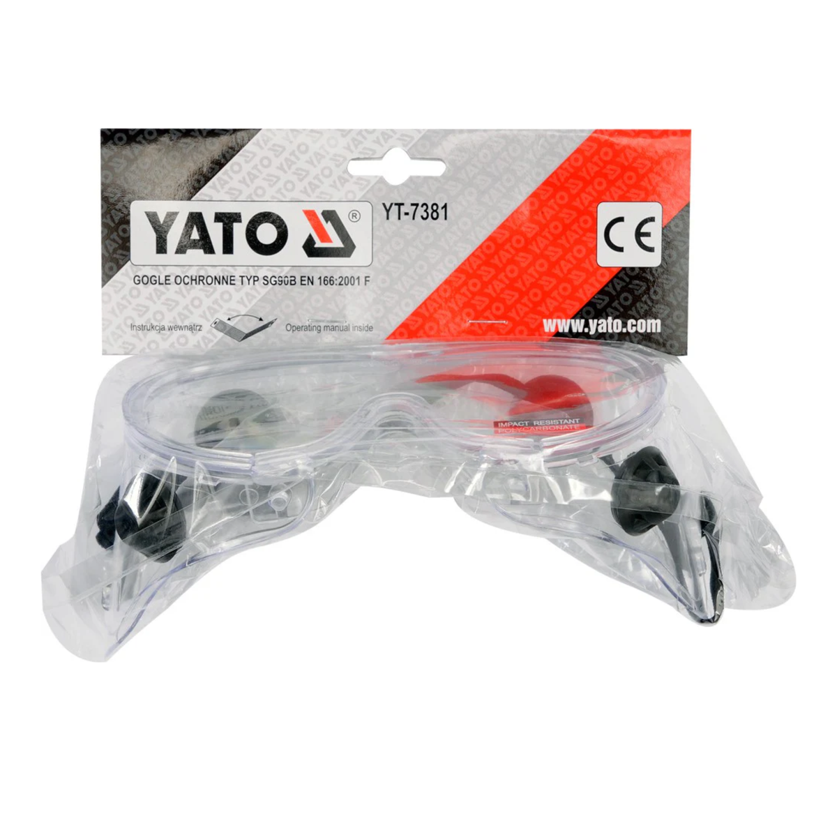 Yato protective goggles in clear plastic packaging with Yato branding on a white background